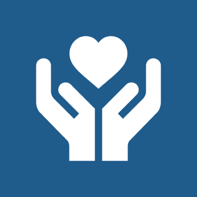 Hands holding heart on blue background.