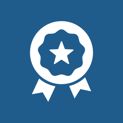 Award badge icon with star and ribbons.