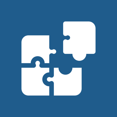 Four white puzzle pieces on blue background.